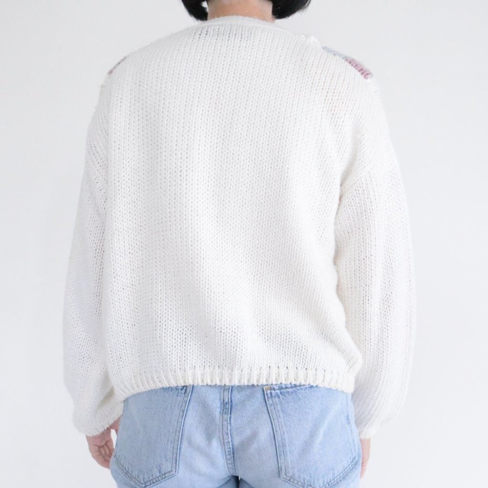 Vintage Hunters Run Cream, Purple & Blue Button Up Knit Cardigan L - Picture 3 of 12